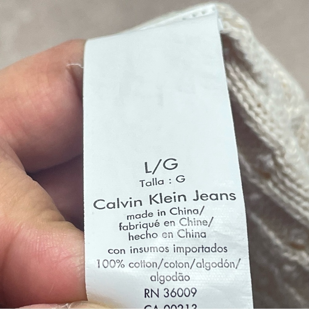 Calvin Klein Jean Women’s Large Ivory Long Sleeve Knit V Neck Top 100% cotton - Picture 5 of 9